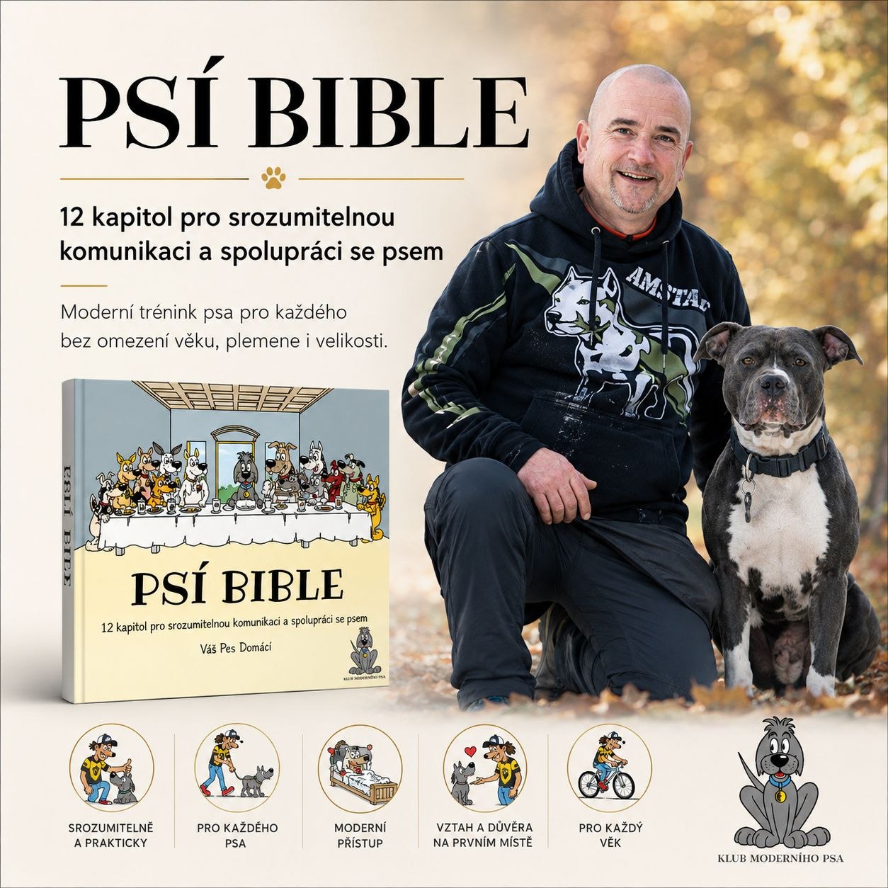 František Jaroš se psem a knihou Psí bible